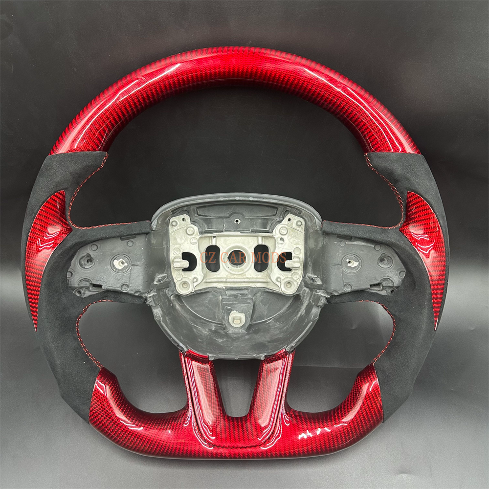 Customized Red Carbon Fiber black alcantara Steering Wheel Fit For 2019 Dodge Charger