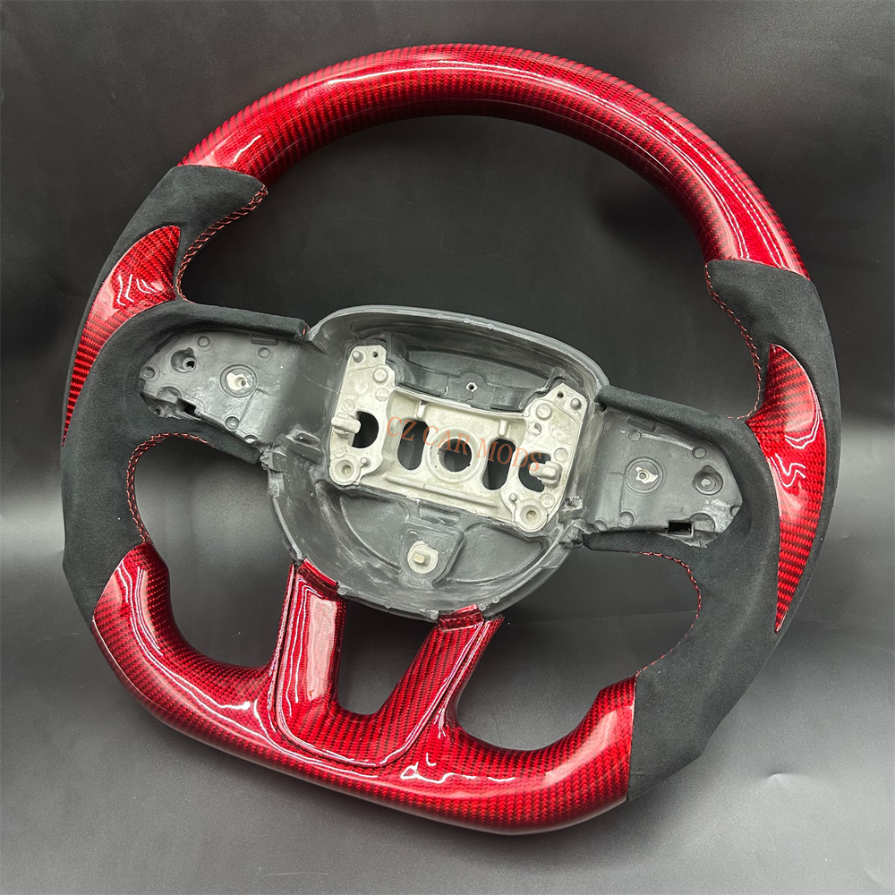 Customized Red Carbon Fiber black alcantara Steering Wheel Fit For 2019 Dodge Charger