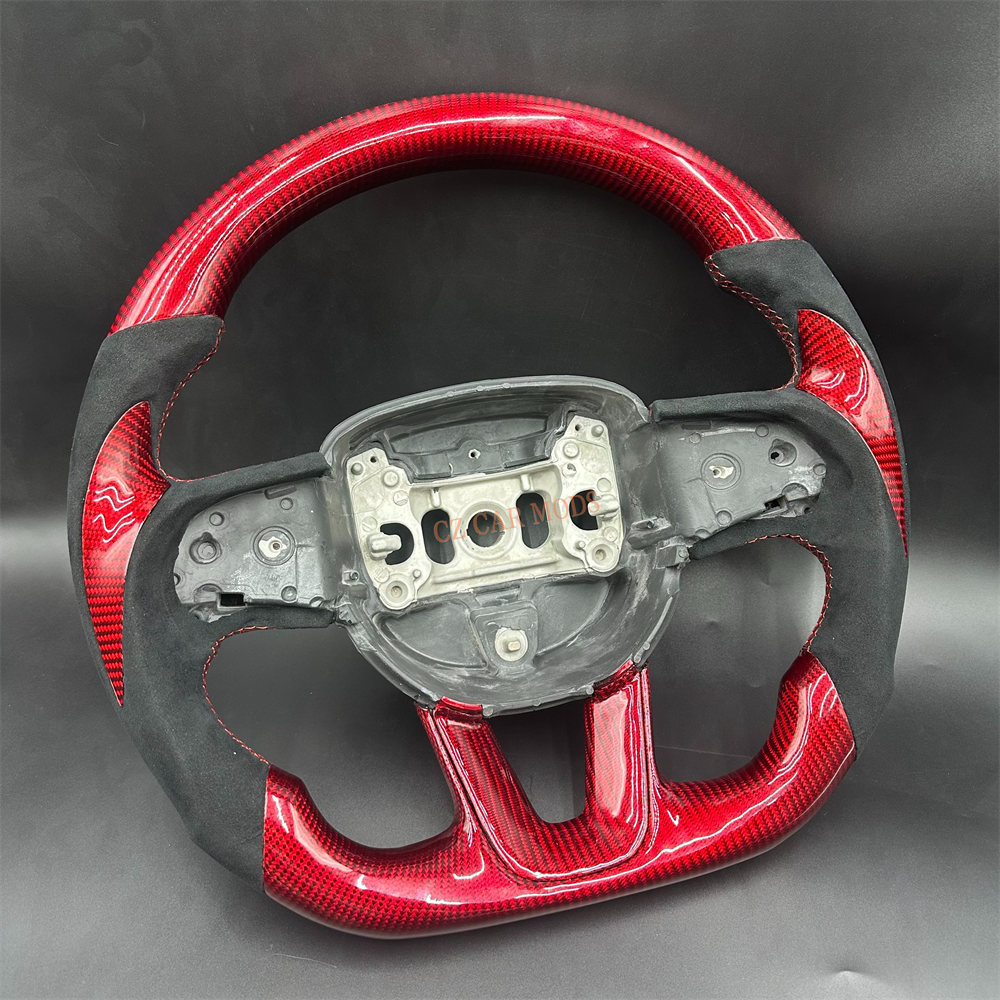 Customized Red Carbon Fiber black alcantara Steering Wheel Fit For 2019 Dodge Charger