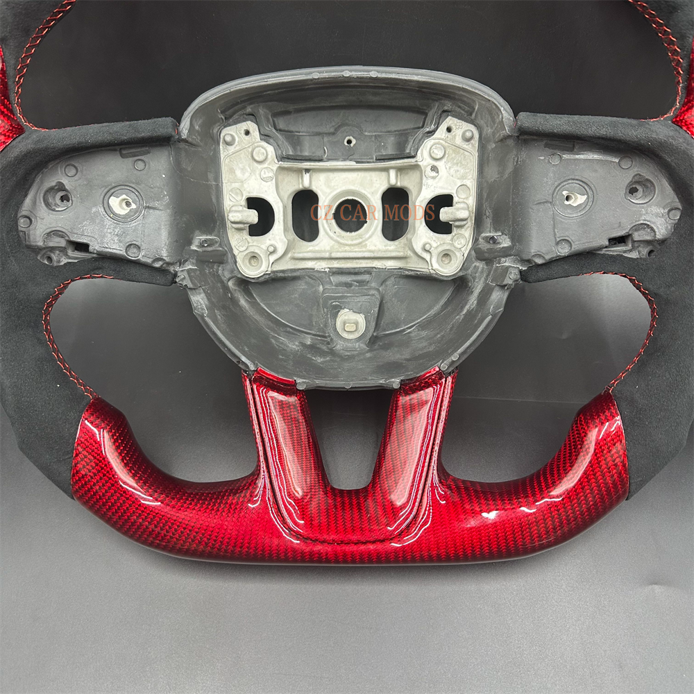 Customized Red Carbon Fiber black alcantara Steering Wheel Fit For 2019 Dodge Charger