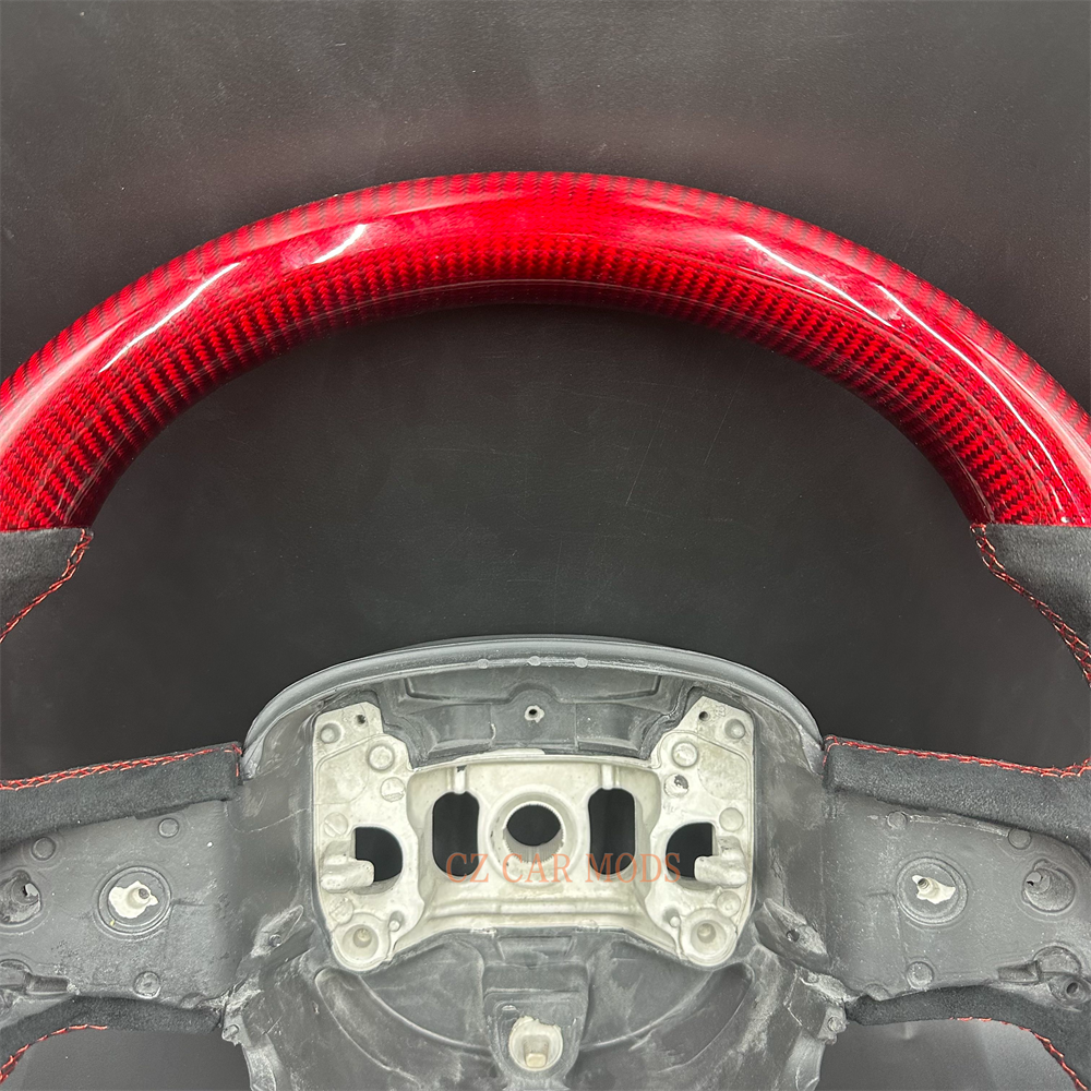 Customized Red Carbon Fiber black alcantara Steering Wheel Fit For 2019 Dodge Charger
