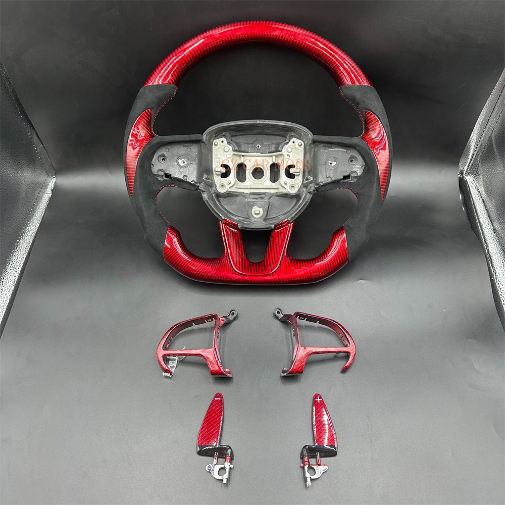 Customized Red Carbon Fiber black alcantara Steering Wheel Fit For 2019 Dodge Charger