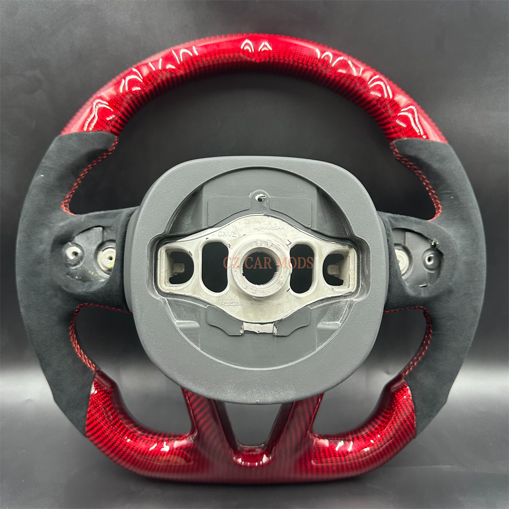 Customized Red Carbon Fiber black alcantara Steering Wheel Fit For 2019 Dodge Charger