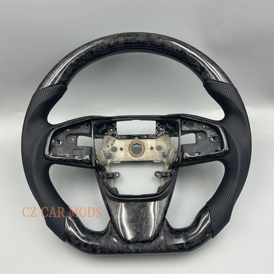 Customized Black forged carbon fiber leather steering wheel for 2016 2017 2018 2019 2020 2021 Honda Civic