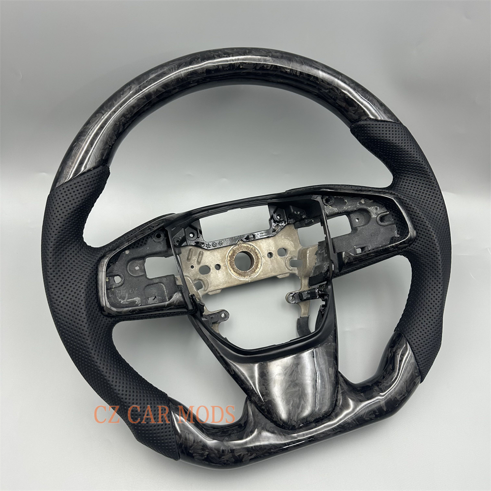 Customized Black forged carbon fiber leather steering wheel for 2016 2017 2018 2019 2020 2021 Honda Civic