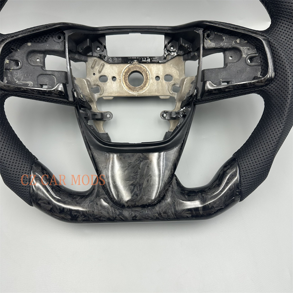 Customized Black forged carbon fiber leather steering wheel for 2016 2017 2018 2019 2020 2021 Honda Civic