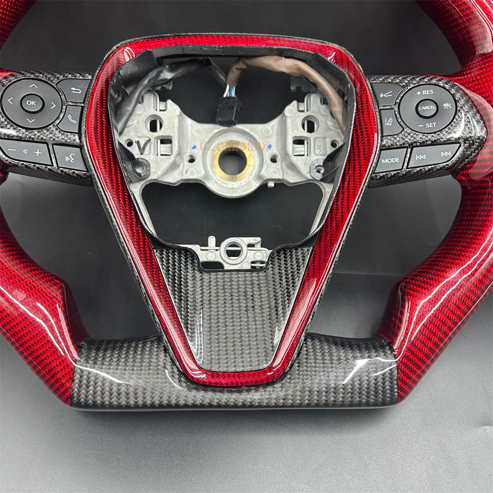 Customized black red Carbon Fiber Black Steering Wheel Fit For Toyota Camry 2018 2019 2020 2021 2022 2023