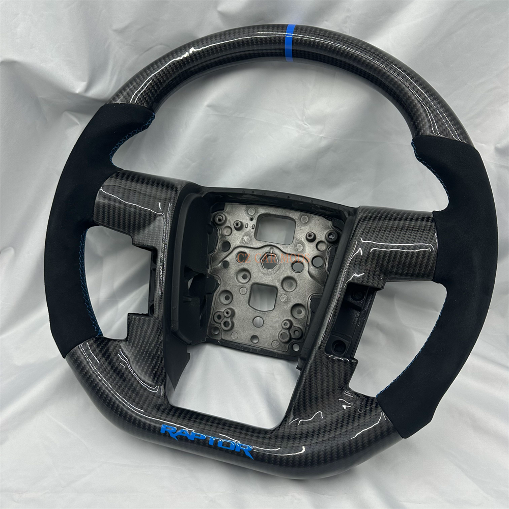 Customized black Carbon Fiber Alcantara blue Strip Steering Wheel Fit For 2013 Ford F150