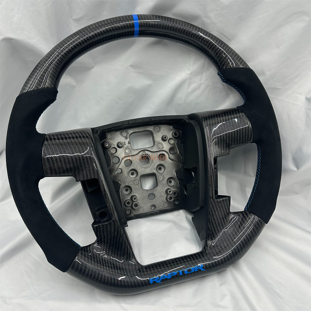 Customized black Carbon Fiber Alcantara blue Strip Steering Wheel Fit For 2013 Ford F150