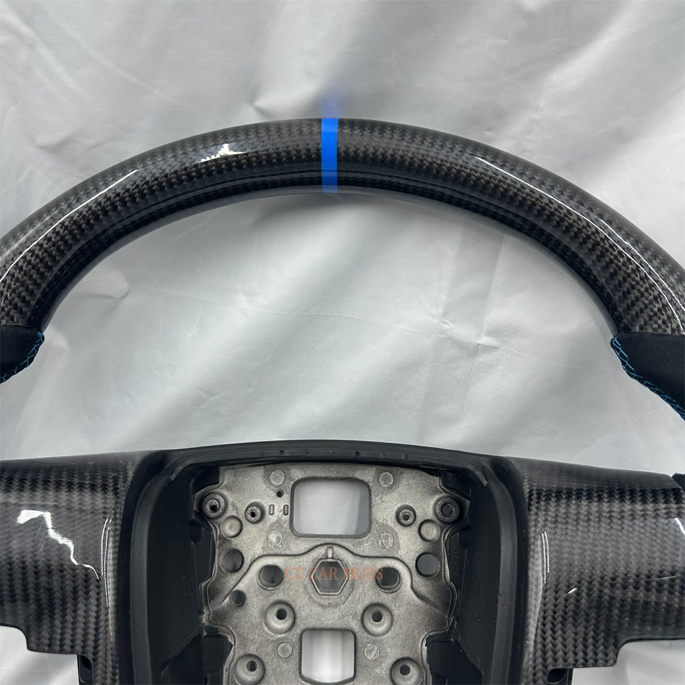 Customized black Carbon Fiber Alcantara blue Strip Steering Wheel Fit For 2013 Ford F150