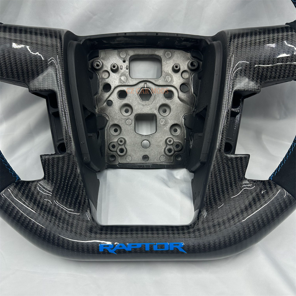 Customized black Carbon Fiber Alcantara blue Strip Steering Wheel Fit For 2013 Ford F150