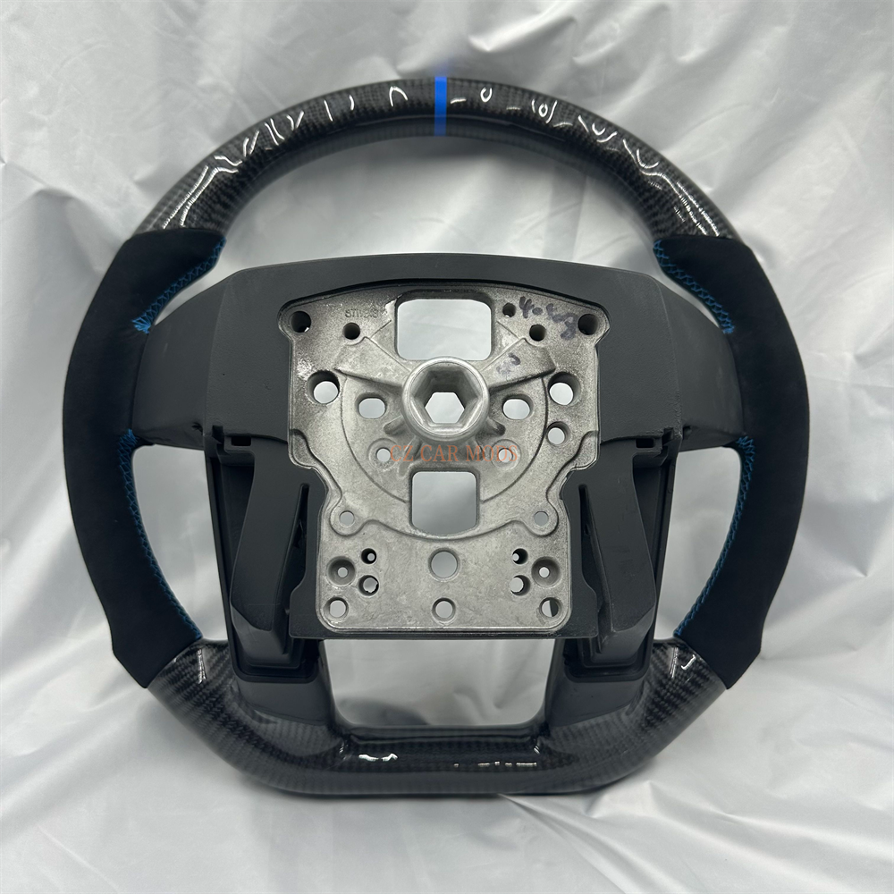 Customized black Carbon Fiber Alcantara blue Strip Steering Wheel Fit For 2013 Ford F150