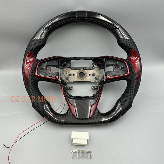 Customized Black carbon fiber Perforated leather LED steering wheel for 2016 2017 2018 2019 2020 2021 Honda Civic