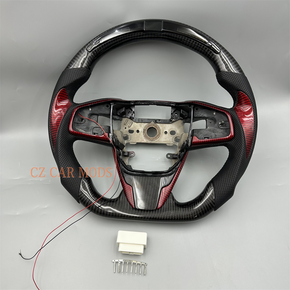 Customized Black carbon fiber Perforated leather LED steering wheel for 2016 2017 2018 2019 2020 2021 Honda Civic