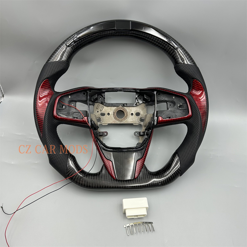 Customized Black carbon fiber Perforated leather LED steering wheel for 2016 2017 2018 2019 2020 2021 Honda Civic