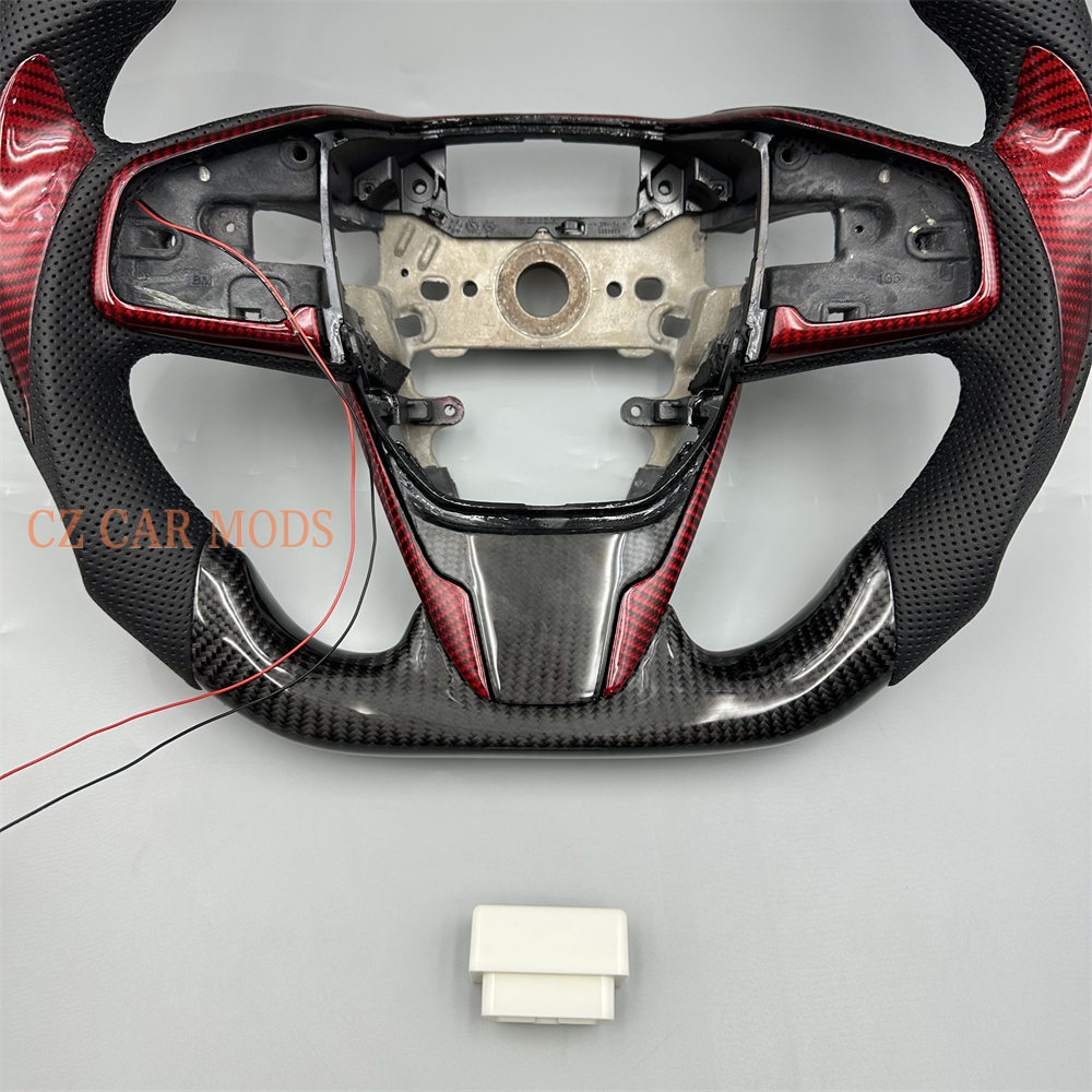 Customized Black carbon fiber Perforated leather LED steering wheel for 2016 2017 2018 2019 2020 2021 Honda Civic