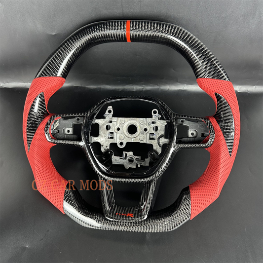 Customized Black carbon fiber red Perforated leather steering wheel for 2022 2023 2024 2025 honda civic