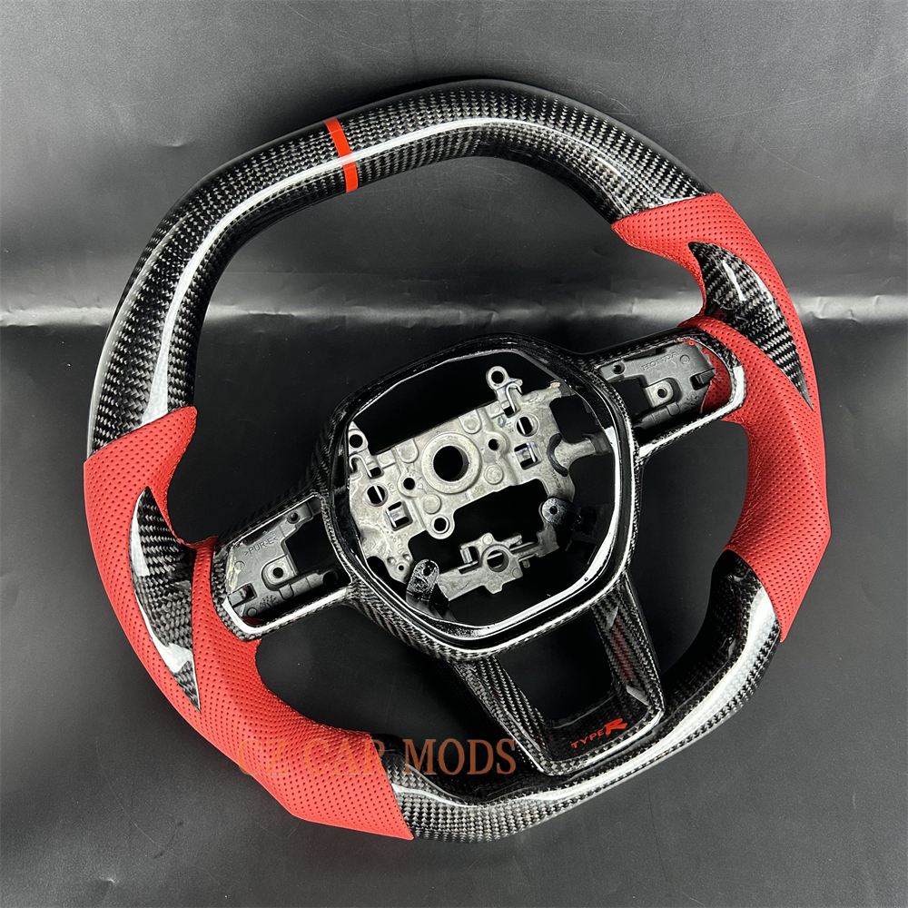 Customized Black carbon fiber red Perforated leather steering wheel for 2022 2023 2024 2025 honda civic