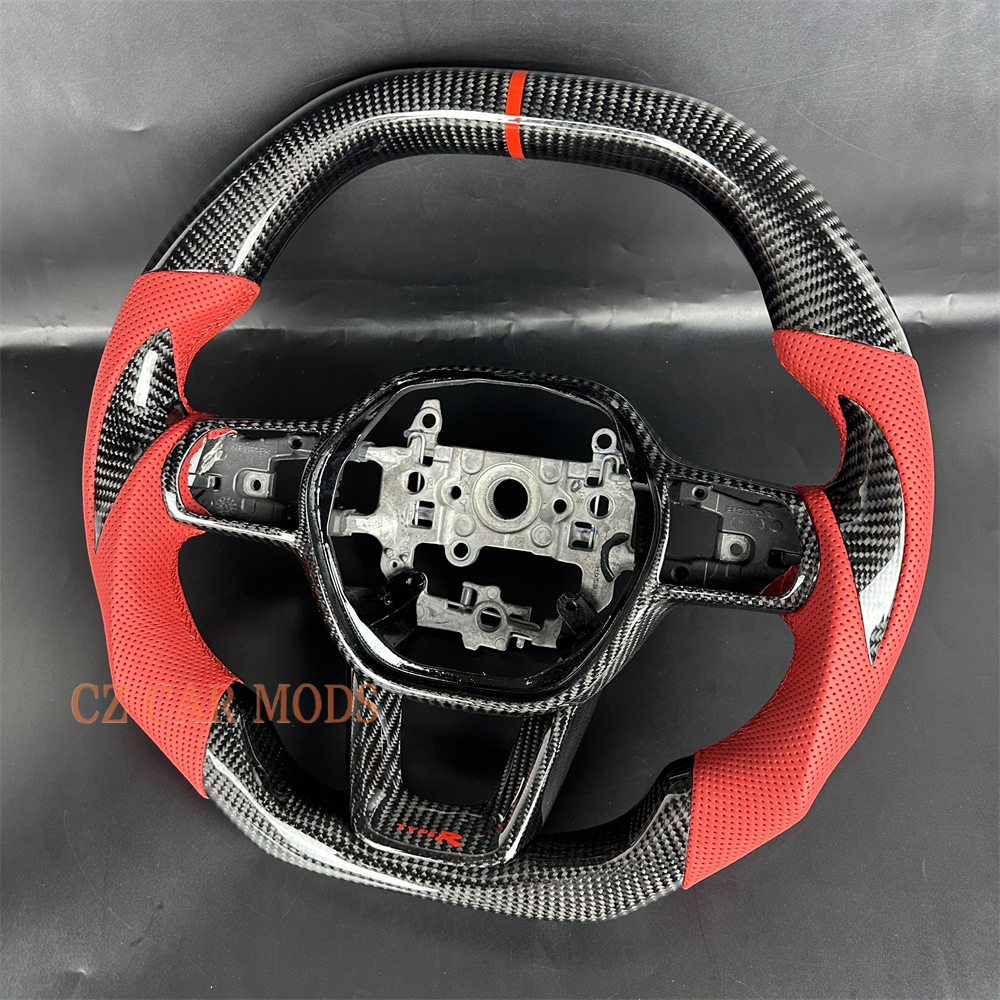 Customized Black carbon fiber red Perforated leather steering wheel for 2022 2023 2024 2025 honda civic