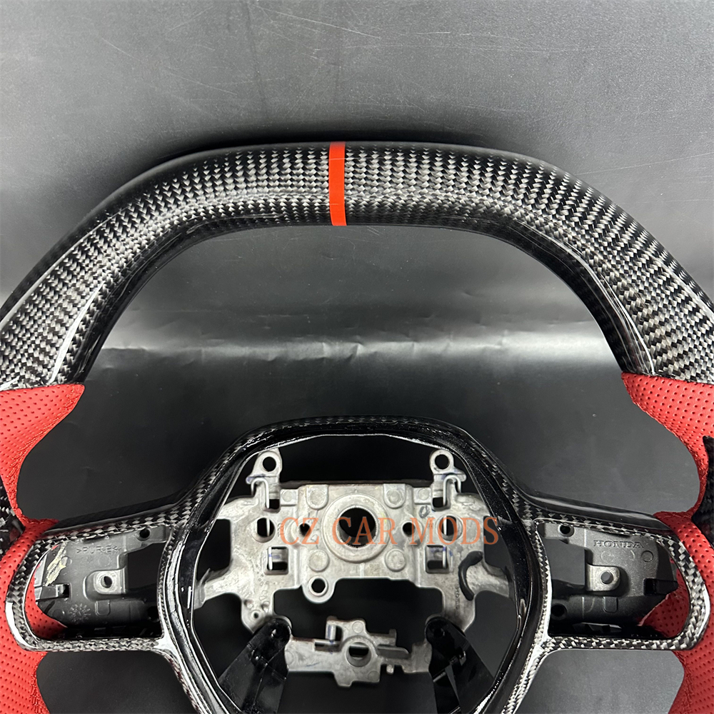 Customized Black carbon fiber red Perforated leather steering wheel for 2022 2023 2024 2025 honda civic