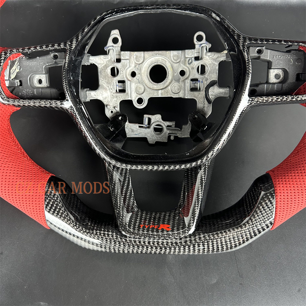 Customized Black carbon fiber red Perforated leather steering wheel for 2022 2023 2024 2025 honda civic
