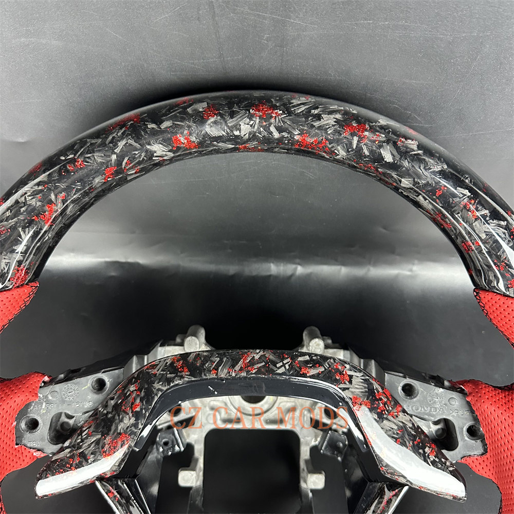 Customized Black Forged carbon fiber red Perforated leather steering wheel for 2013 2014 2015 2016 2017 Honda Accord