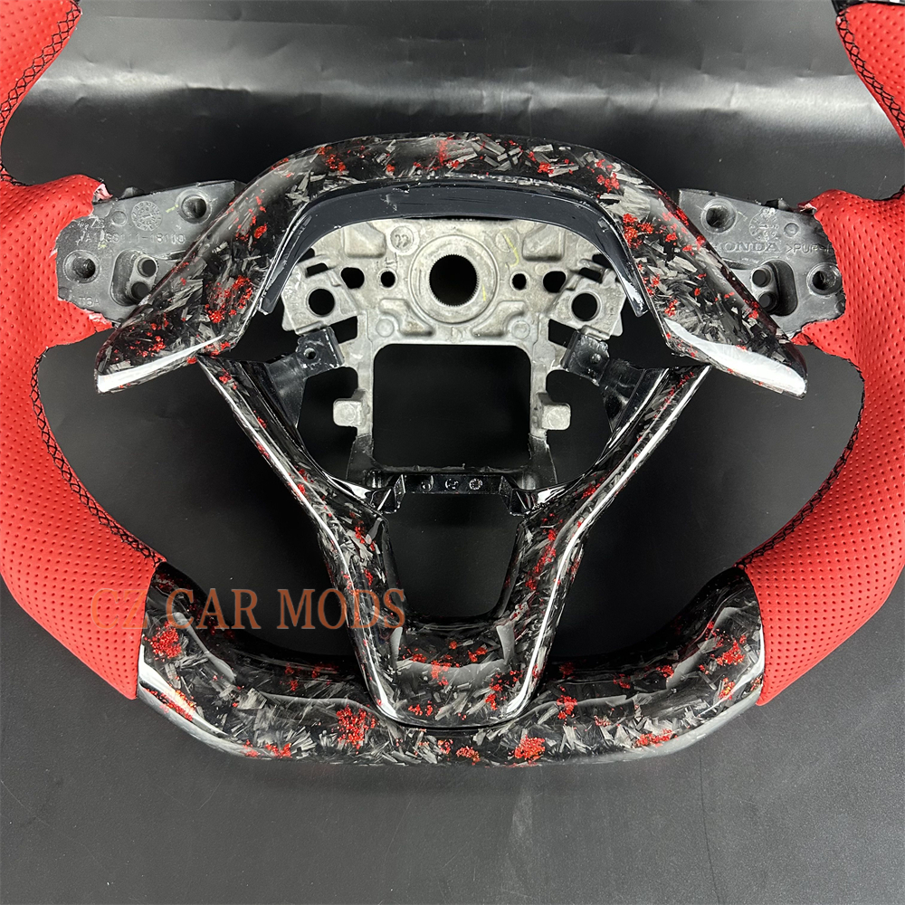 Customized Black Forged carbon fiber red Perforated leather steering wheel for 2013 2014 2015 2016 2017 Honda Accord