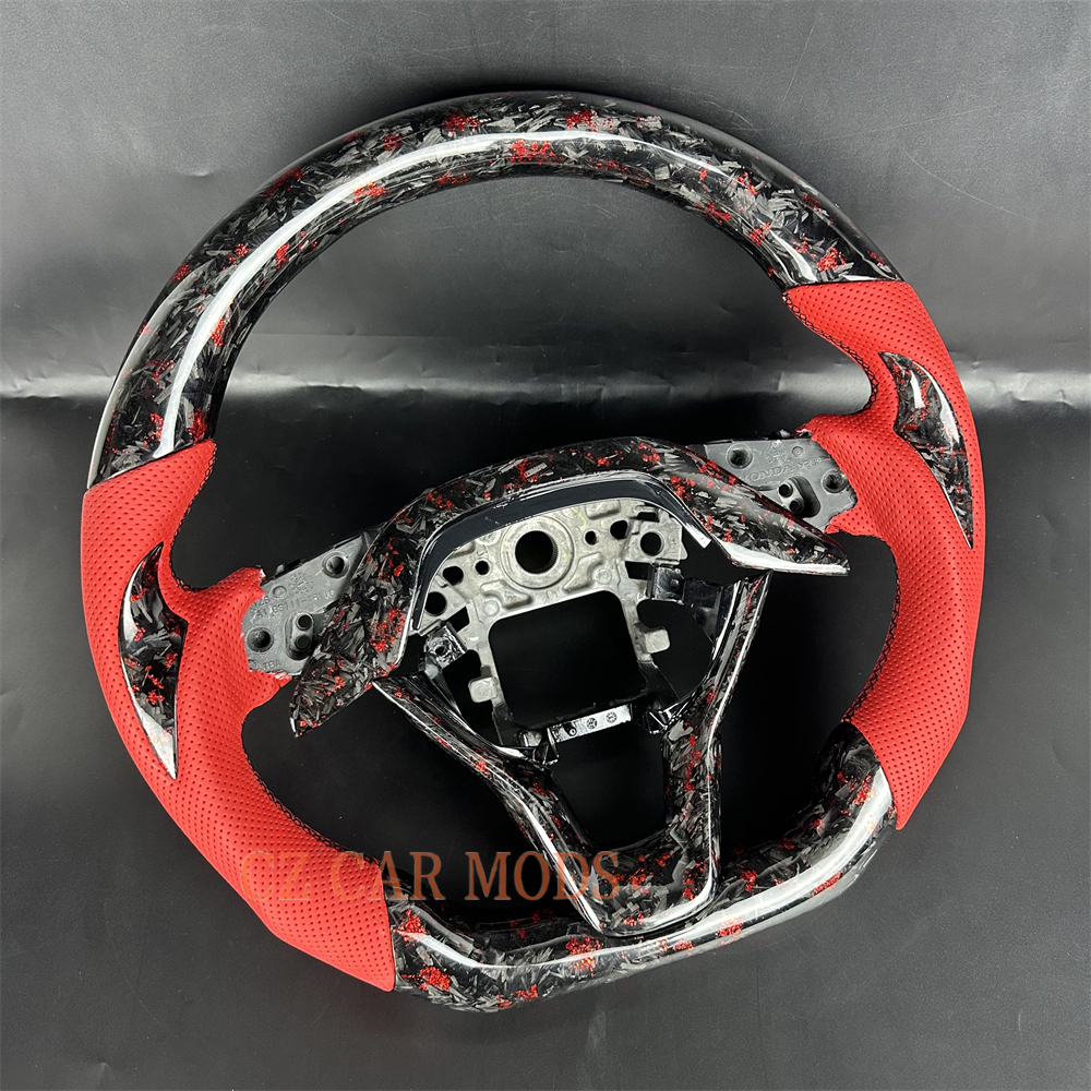 Customized Black Forged carbon fiber red Perforated leather steering wheel for 2013 2014 2015 2016 2017 Honda Accord