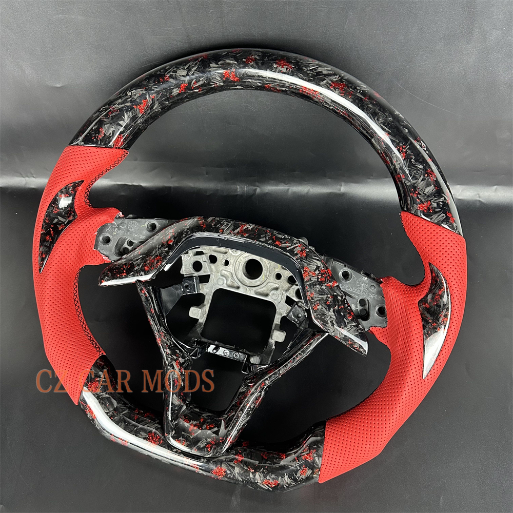 Customized Black Forged carbon fiber red Perforated leather steering wheel for 2013 2014 2015 2016 2017 Honda Accord