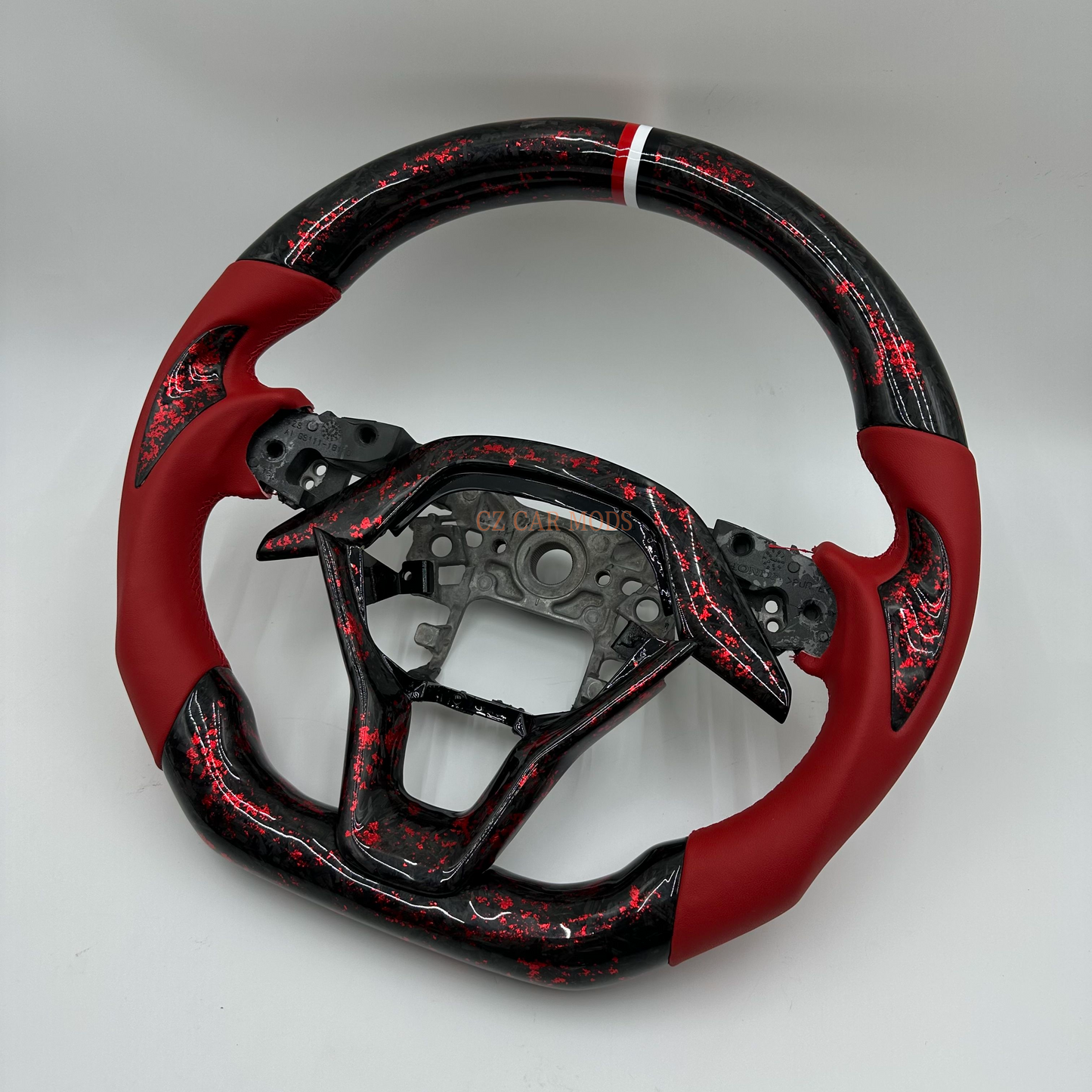 Customized black Forged Carbon Fiber red Smooth Leather red white strip Steering Wheel Fit For Honda Accord 2018 2019 2020 2021 2022 2023