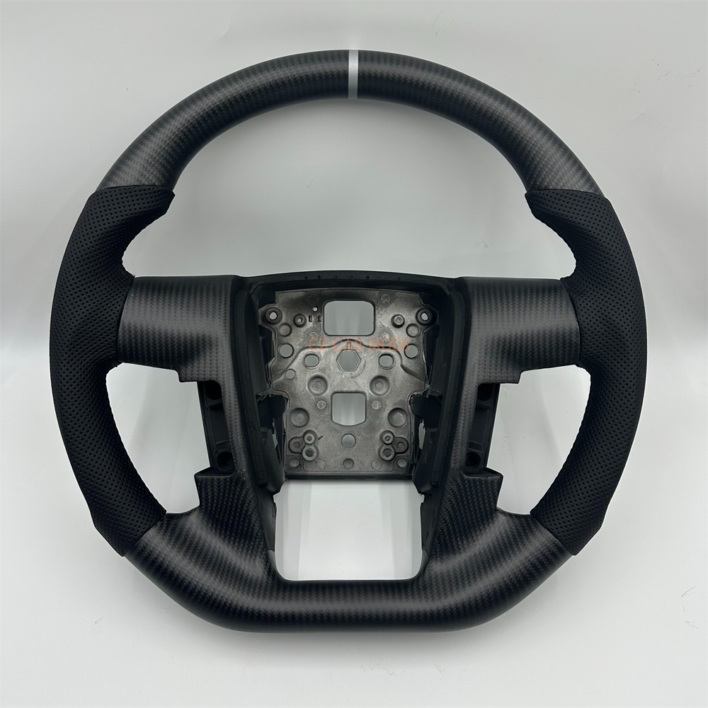 Customized black Carbon Fiber Perforated Leather white strip Steering Wheel Fit For 2014 Ford Raptor F150