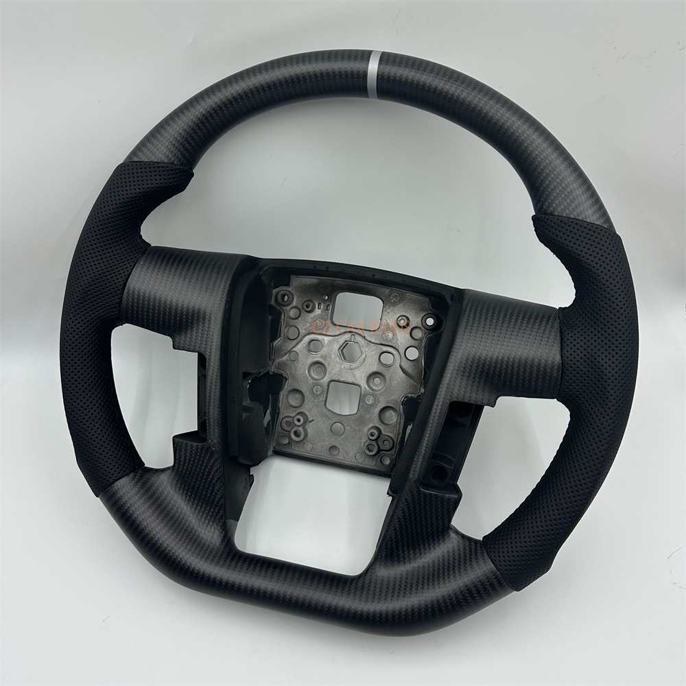 Customized black Carbon Fiber Perforated Leather white strip Steering Wheel Fit For 2014 Ford Raptor F150