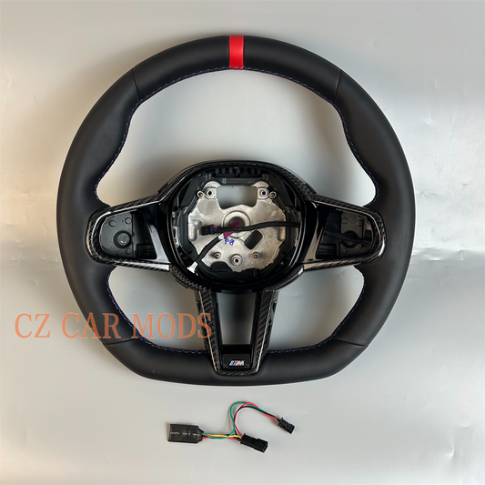 customized black Leather red strip Steering Wheel For 2020 2021 2022 2023 2024 2025 BMW