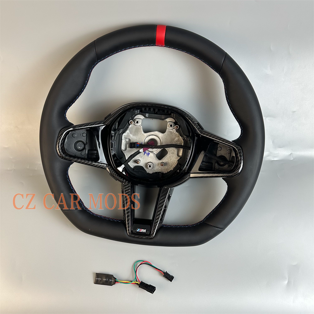 customized black Leather red strip Steering Wheel For 2020 2021 2022 2023 2024 2025 BMW
