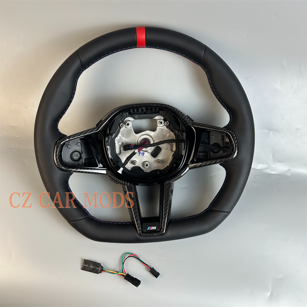 customized black Leather red strip Steering Wheel For 2020 2021 2022 2023 2024 2025 BMW