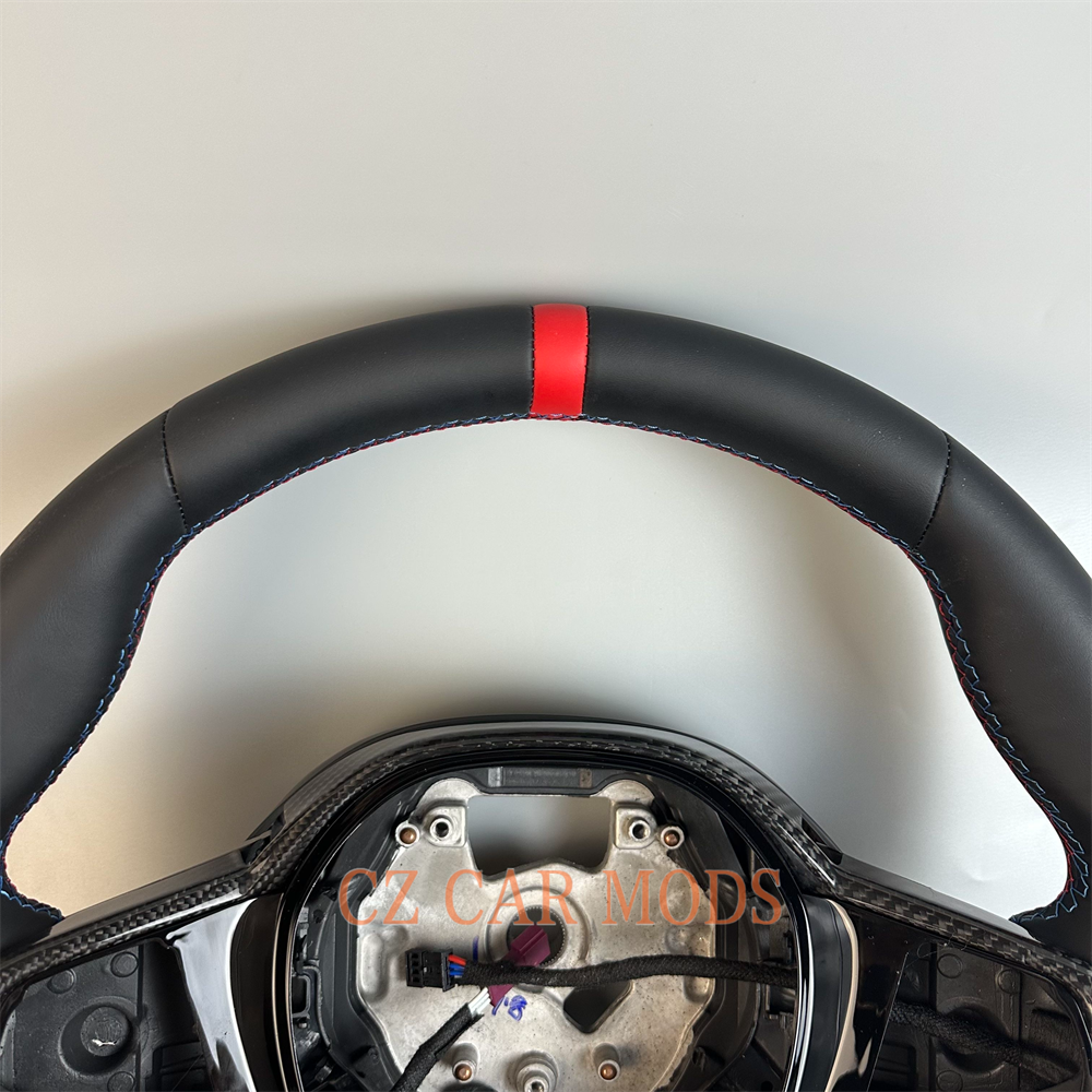 customized black Leather red strip Steering Wheel For 2020 2021 2022 2023 2024 2025 BMW