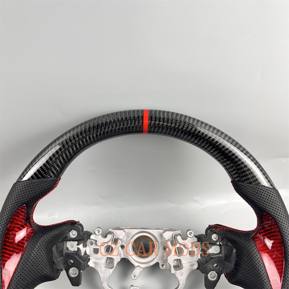 Customized Black carbon fiber Perforated leather red strip steering wheel for 2024 2025 toyota camry