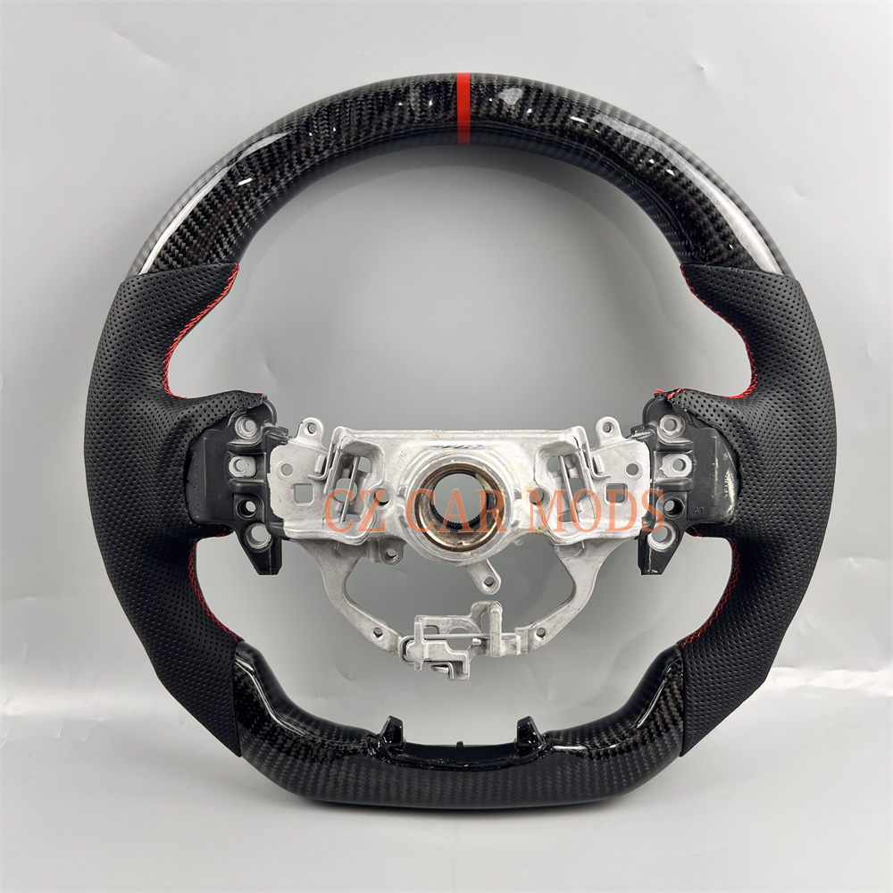 Customized Black carbon fiber Perforated leather red strip steering wheel for 2024 2025 toyota camry