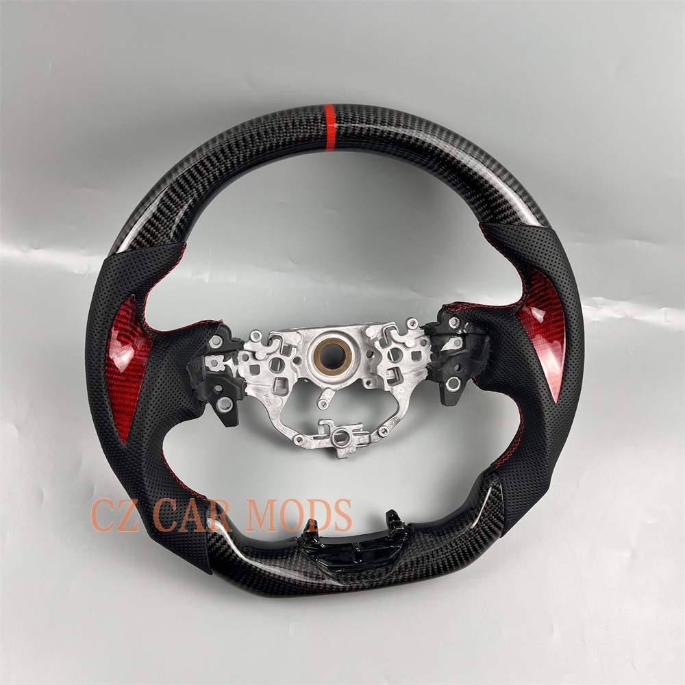 Customized Black carbon fiber Perforated leather red strip steering wheel for 2024 2025 toyota camry