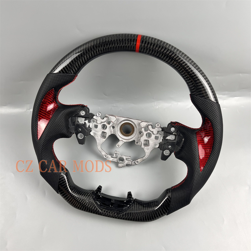 Customized Black carbon fiber Perforated leather red strip steering wheel for 2024 2025 toyota camry