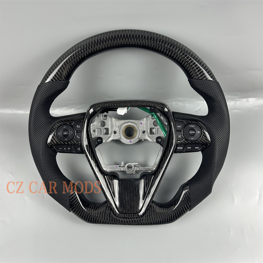 customized black carbon fiber perforated leather For 2018 2019 2020 2021 2022 2023 Toyota Camry steering wheel