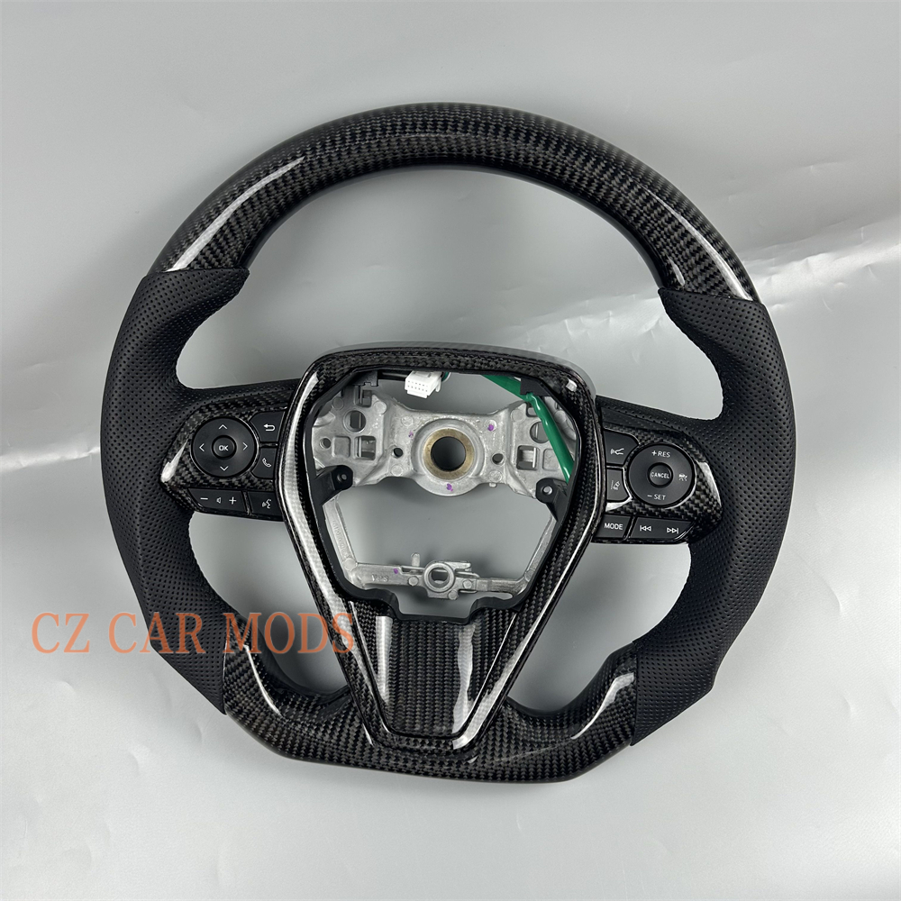customized black carbon fiber perforated leather For 2018 2019 2020 2021 2022 2023 Toyota Camry steering wheel