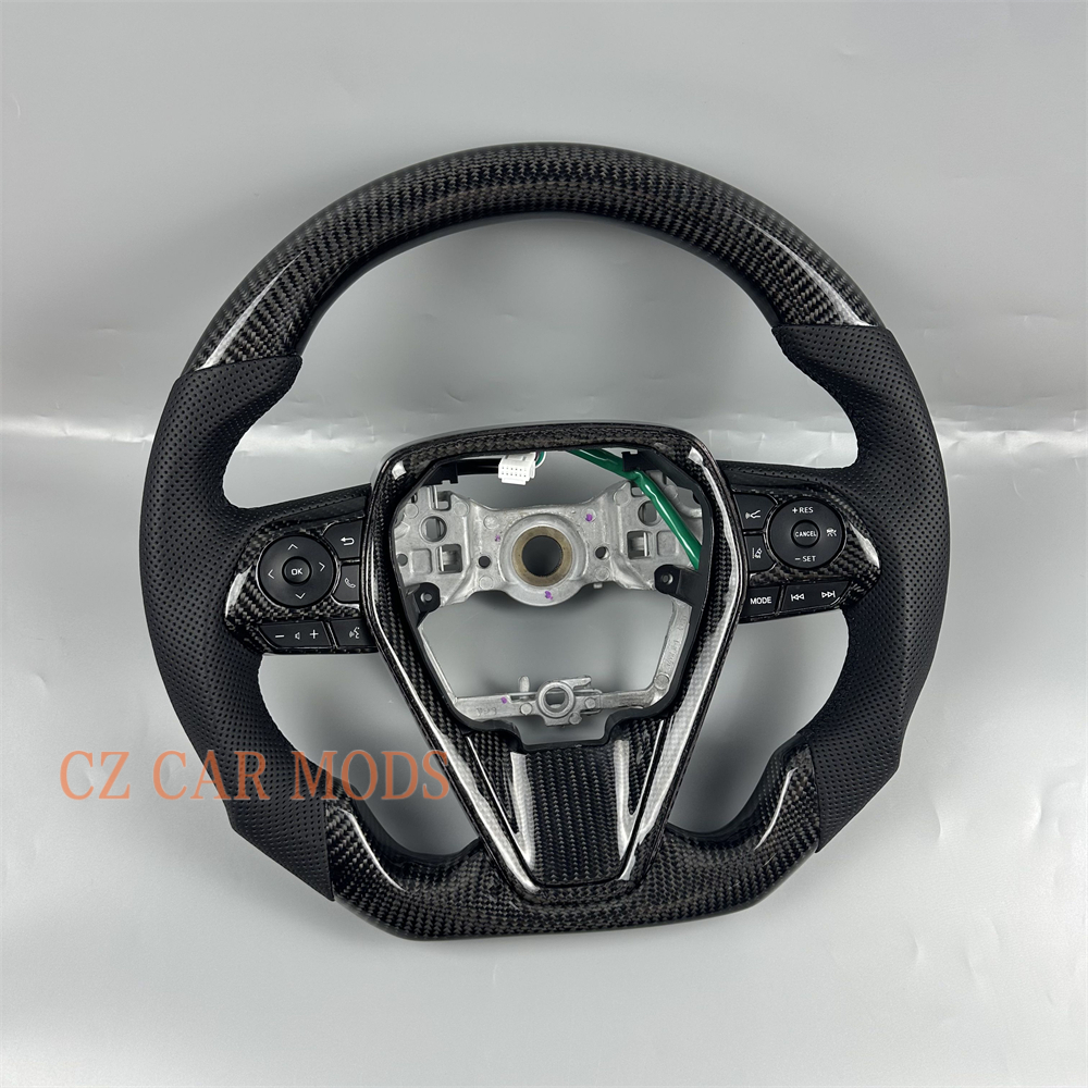 customized black carbon fiber perforated leather For 2018 2019 2020 2021 2022 2023 Toyota Camry steering wheel