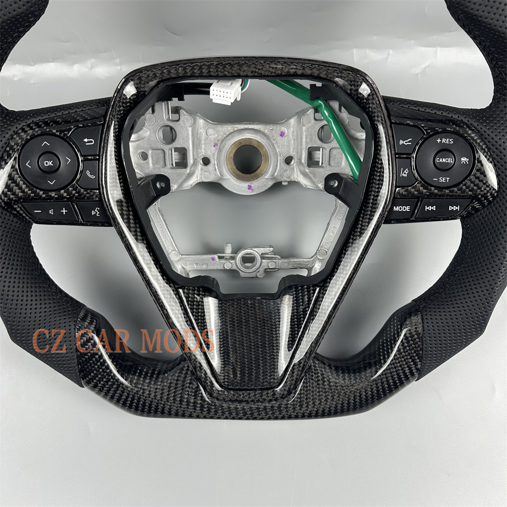 customized black carbon fiber perforated leather For 2018 2019 2020 2021 2022 2023 Toyota Camry steering wheel