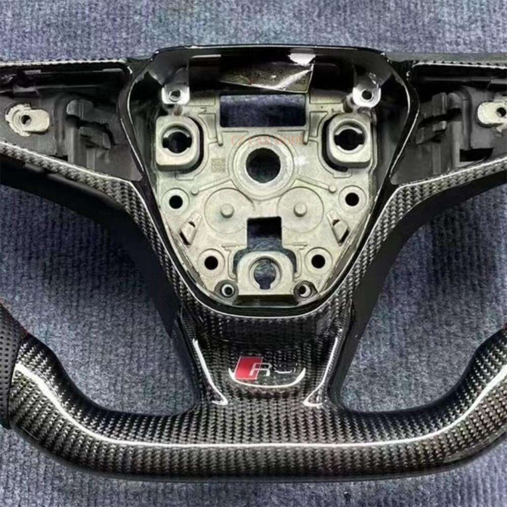 Customized black Carbon Fiber Perforated Leather red stitch Steering Wheel Fit For Audi A3 A4 A5 A6