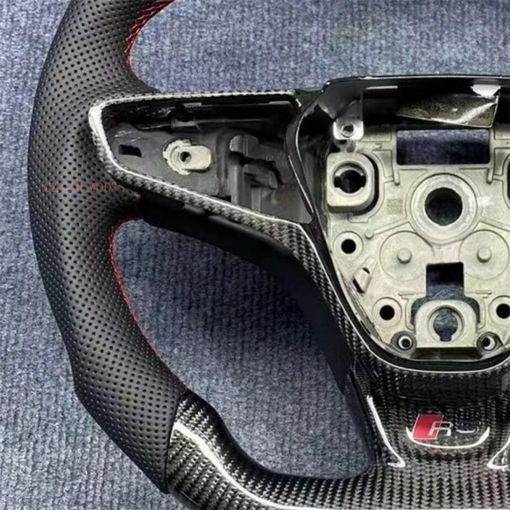 Customized black Carbon Fiber Perforated Leather red stitch Steering Wheel Fit For Audi A3 A4 A5 A6