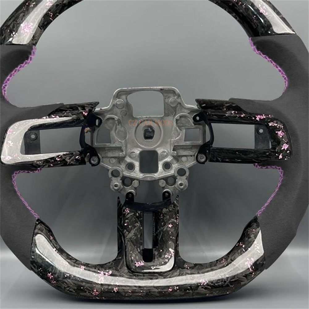 Customized black purple Forged Carbon Fiber black Smooth Alcantara Steering Wheel Fit For 2018 2019 2020 Ford Mustang
