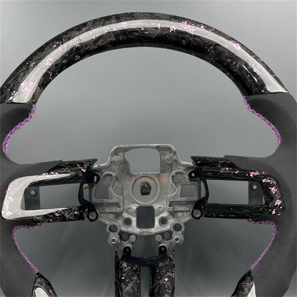Customized black purple Forged Carbon Fiber black Smooth Alcantara Steering Wheel Fit For 2018 2019 2020 Ford Mustang