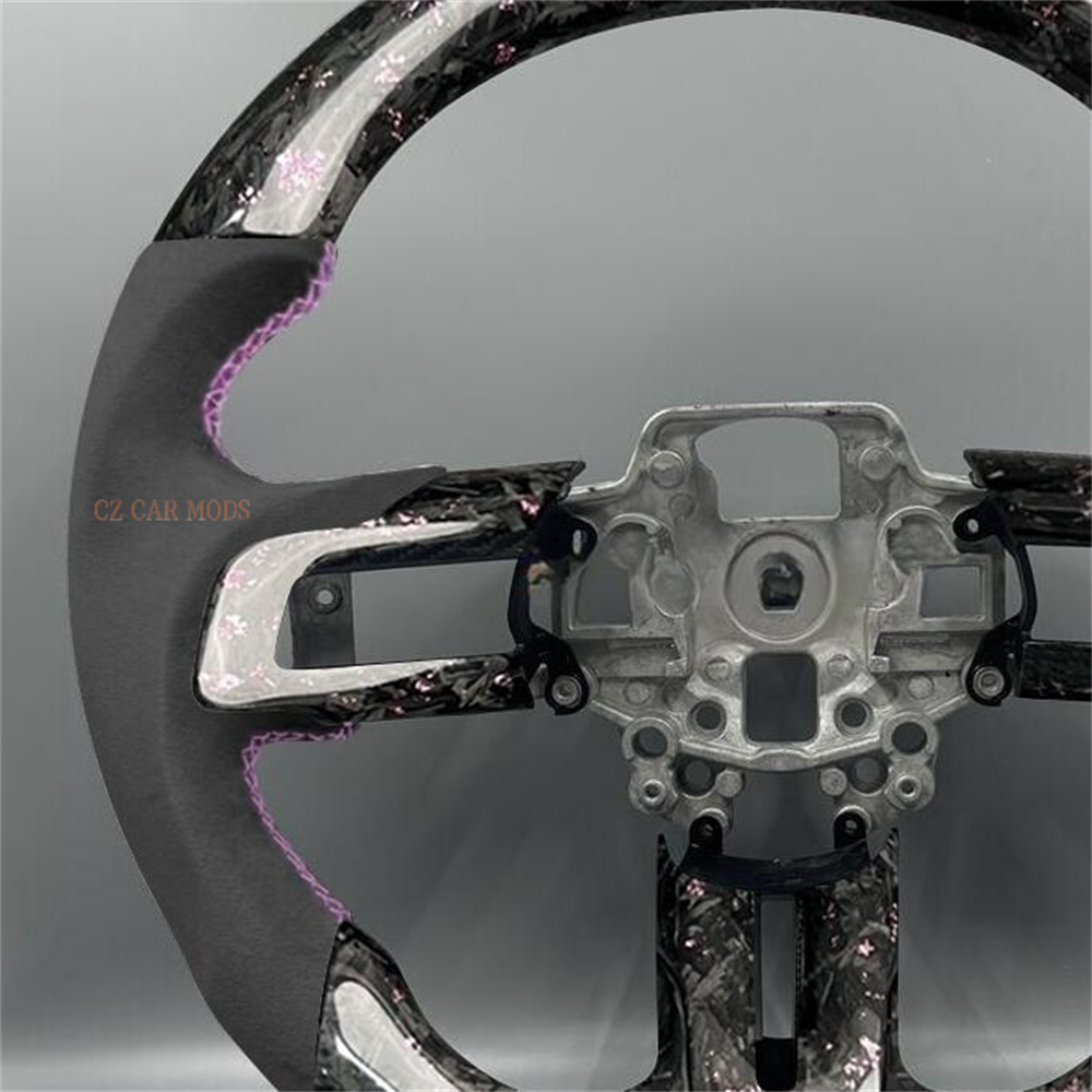 Customized black purple Forged Carbon Fiber black Smooth Alcantara Steering Wheel Fit For 2018 2019 2020 Ford Mustang