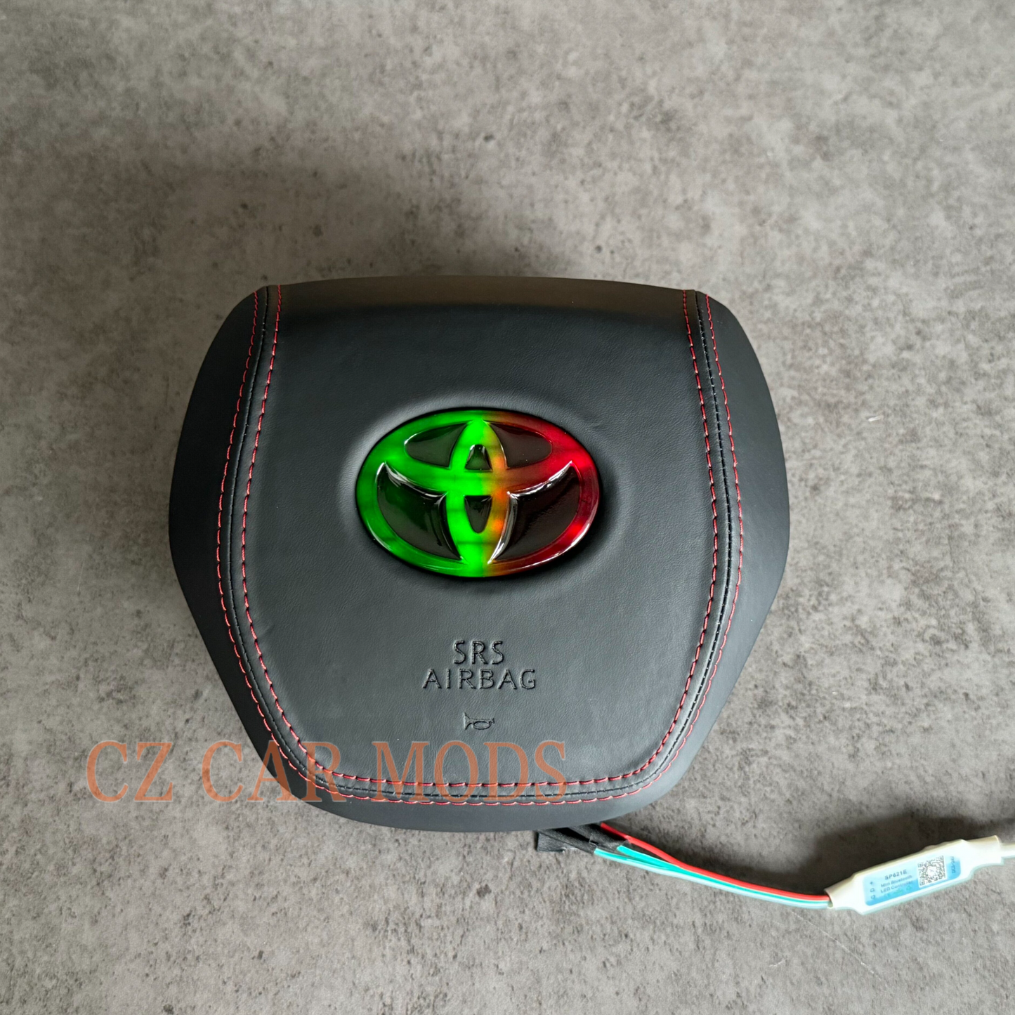 Black leather red stitch LED Luminous Steering Wheel Airbag Cover Designed Specifically for Toyota